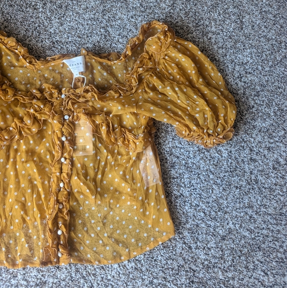 Sezane NWT Wood Top in Yellow with Polka Dot Print - Picture 7 of 15